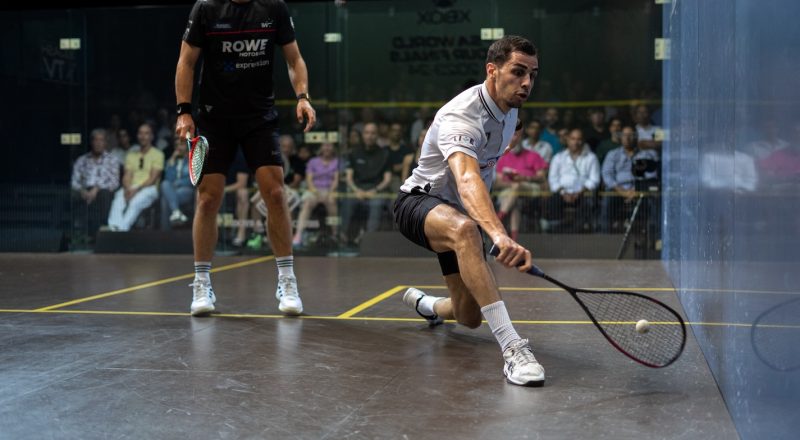 Ali Farag (right) takes on Paul Coll (left)