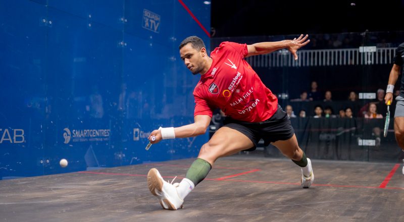 Mostafa Asal in action during the PSA Squash Tour Finals.