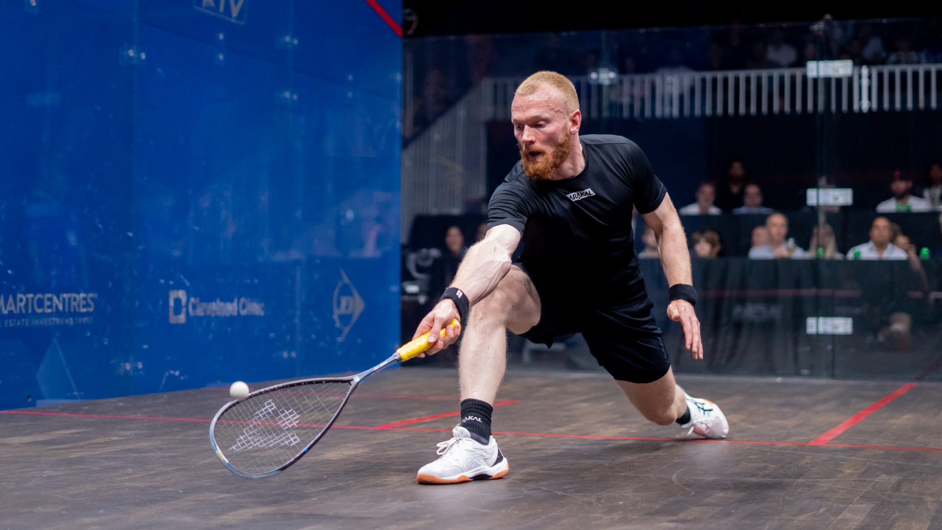 Joel Makin in action during the PSA Squash Tour Finals.