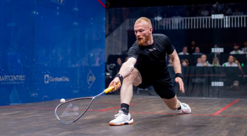 Joel Makin in action during the PSA Squash Tour Finals.