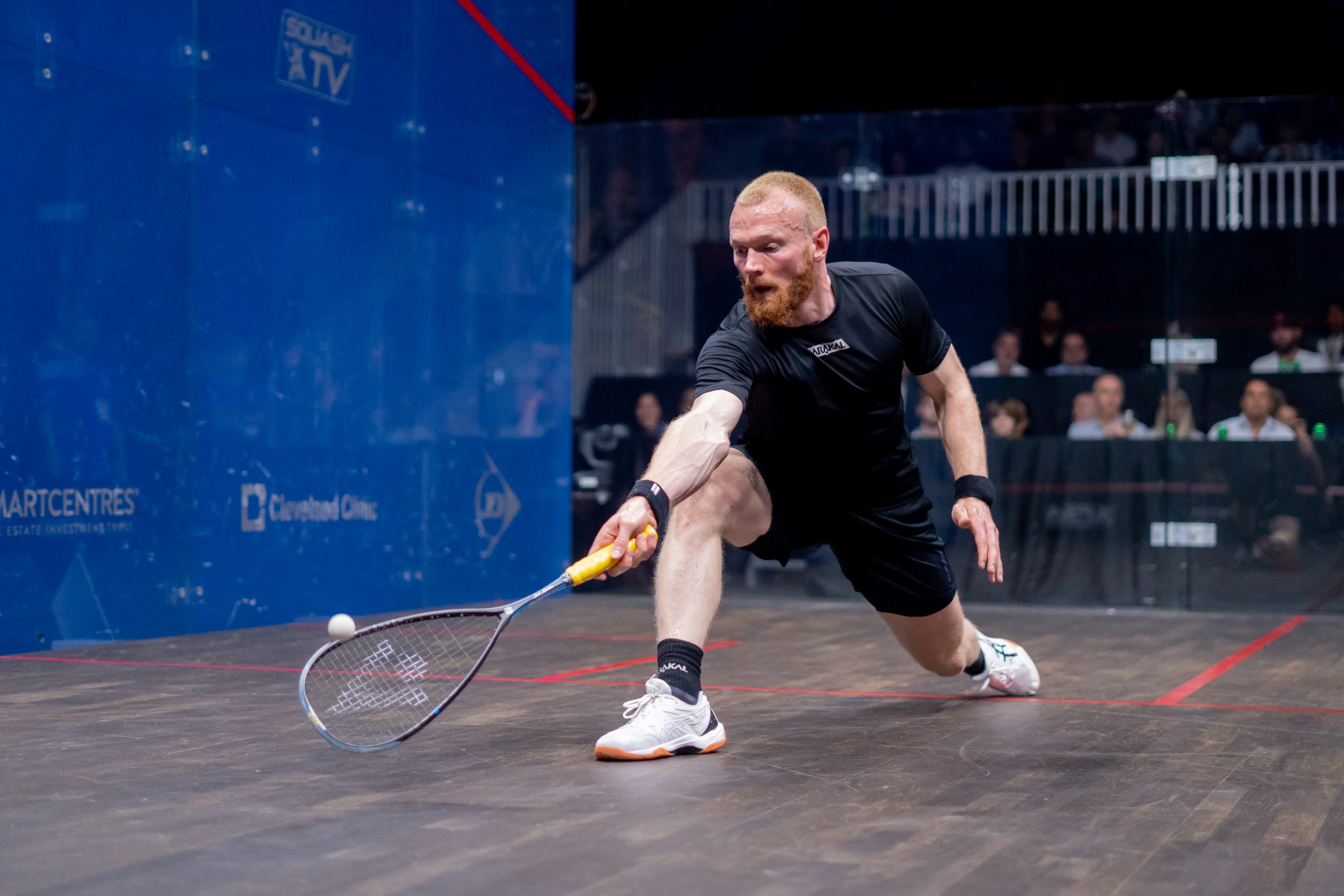 Joel Makin in action during the PSA Squash Tour Finals.